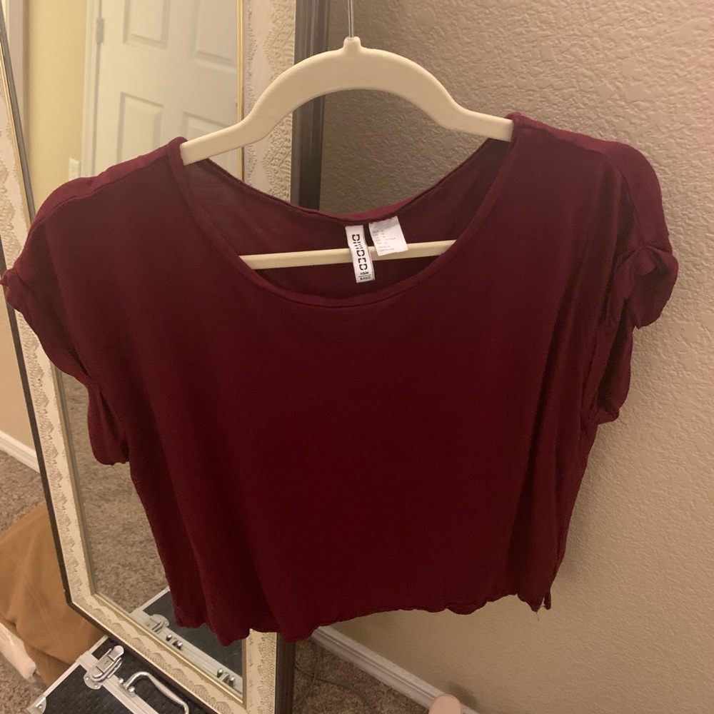 H&M Burgundy Roll Sleeve Tee